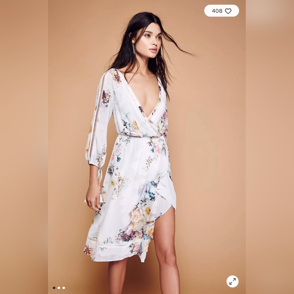 Free People Floral Wrap Midi Dress - White and Pink